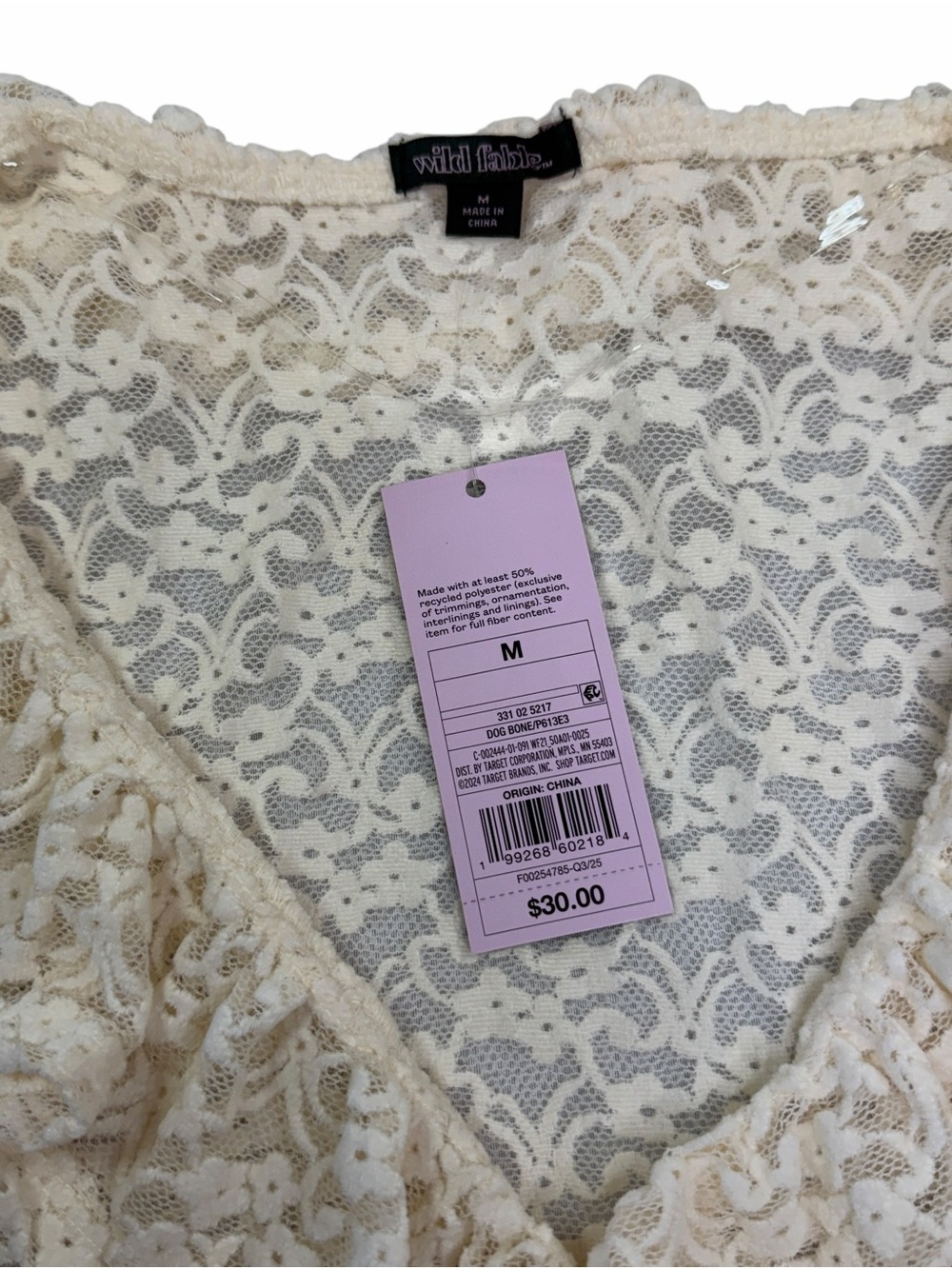 wild fable Cream Fairycore Y2K Lace Ruffle Long-Sleeve V-Neck Top - Picture 3 of 4